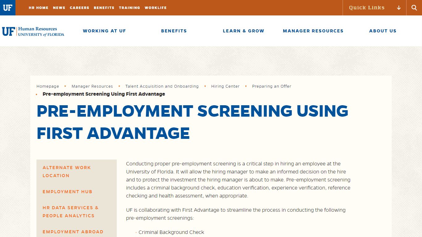 Pre-employment Screening Using First Advantage - UF Human Resources