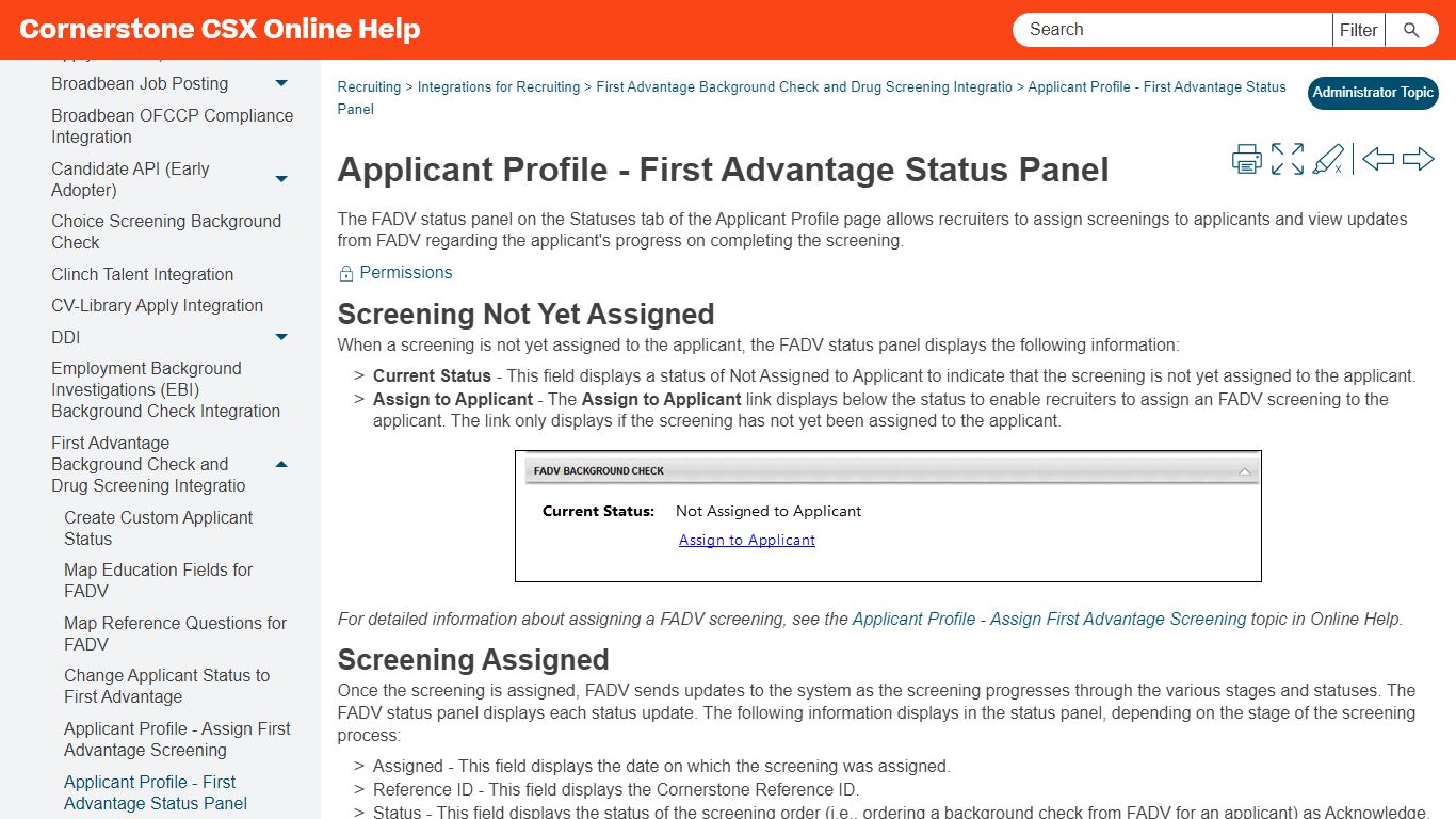 Applicant Profile - First Advantage Status Panel - Cornerstone OnDemand